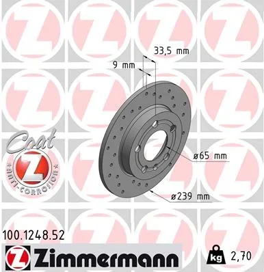 Brzdový kotouč ZIMMERMANN 100.1248.52 – OE 1J0615601D