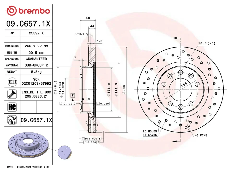 Brzdový kotouč BREMBO 09.C657.1X