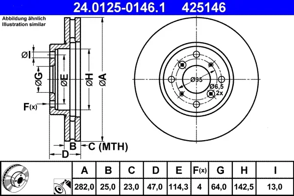 Brzdový kotouč ATE 24.0125-0146.1 – OE 45251-S1A-G00