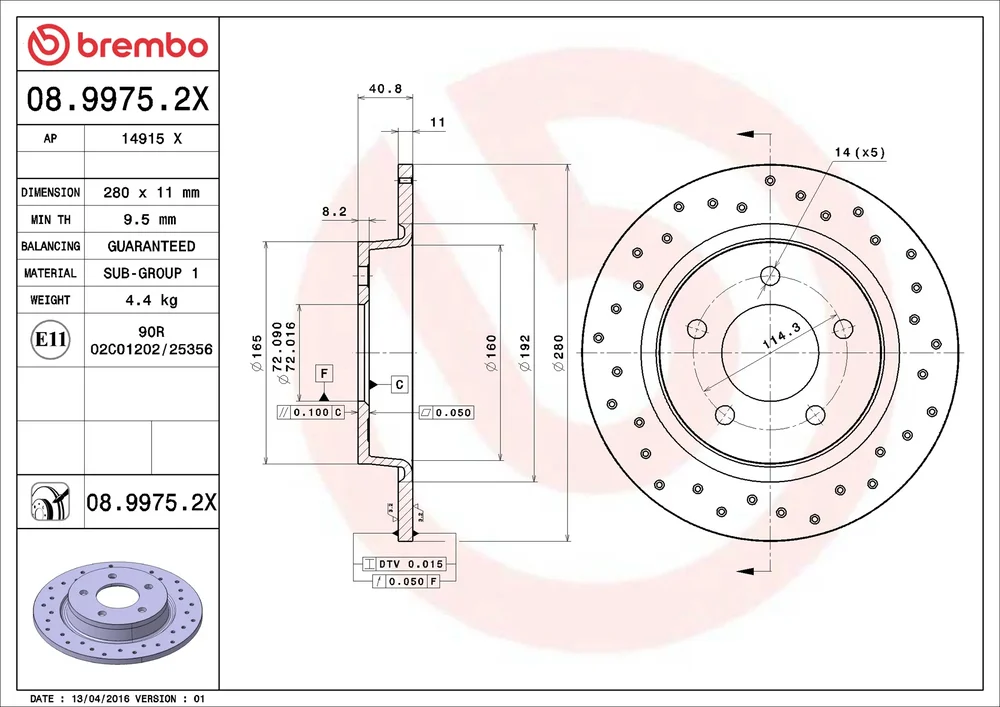 Brzdový kotouč BREMBO 08.9975.2X