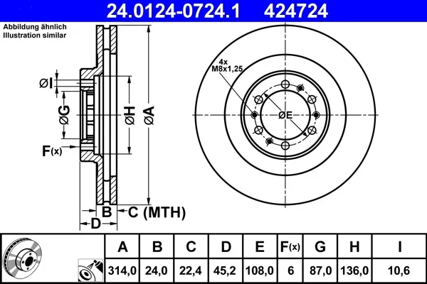 Brzdový kotouč ATE 24.0124-0724.1 – OE MB699716
