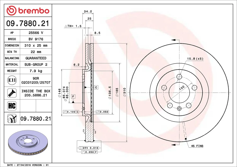 Brzdový kotouč BREMBO 09.7880.21
