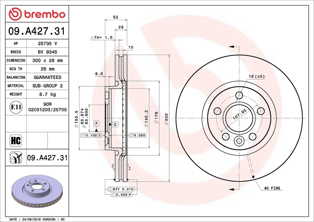 Brzdový kotouč BREMBO 09.A427.31