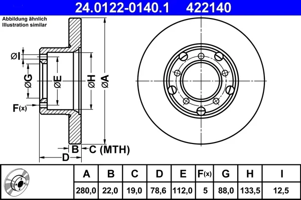 Brzdový kotouč ATE 24.0122-0140.1
