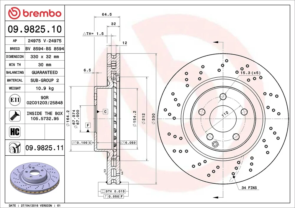 Brzdový kotouč BREMBO 09.9825.11