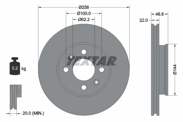 Brzdový kotouč TEXTAR 92164703 – OE 517121G000