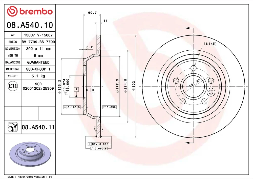 Brzdový kotouč BREMBO 08.A540.11