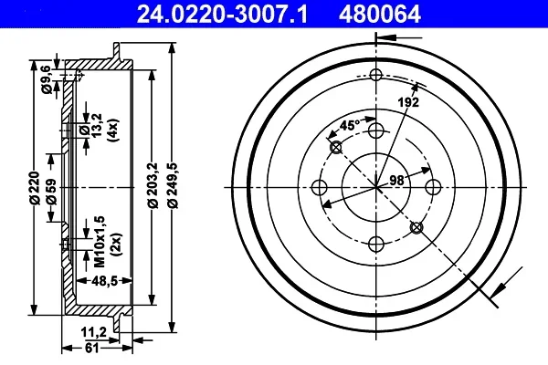 Brzdový buben ATE 24.0220-3007.1 Brzdový buben ATE 24.0220-3007.1