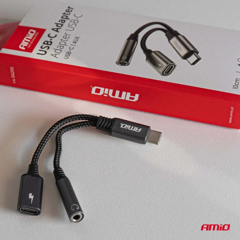 Adaptér USB-C rozdělovací na USB-C + Mini-Jack 3,5mm 10cm AMiO-04295 - Obrázek 2