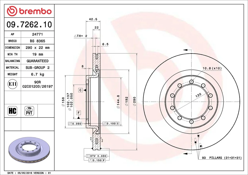 Brzdový kotouč BREMBO 09.7262.10 – OE 5010260604