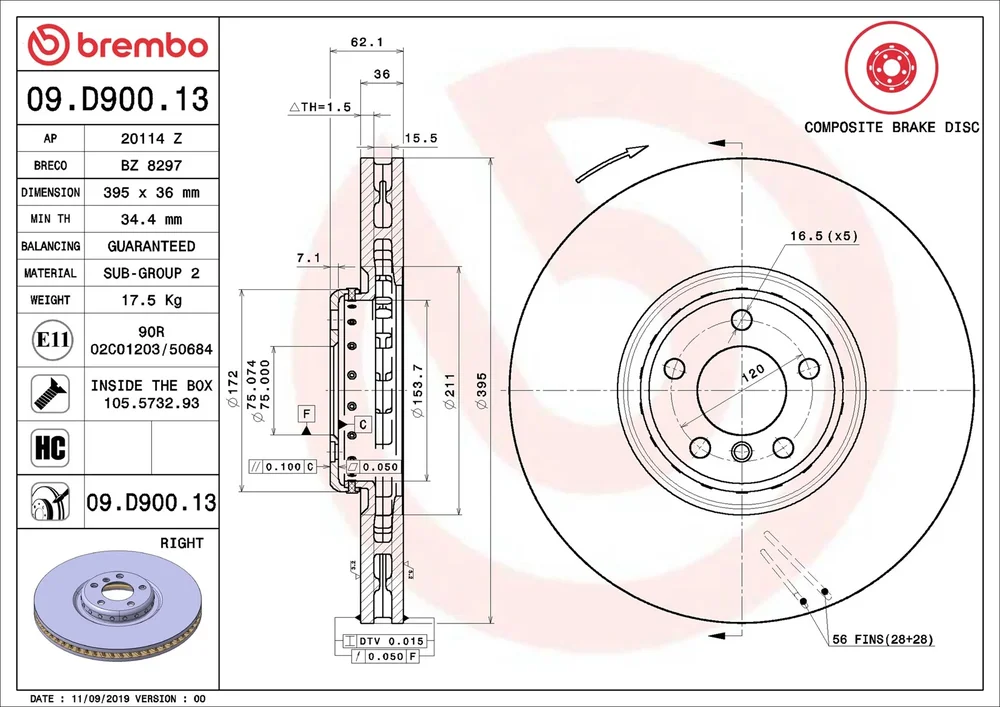 Brzdový kotouč BREMBO 09.D900.13