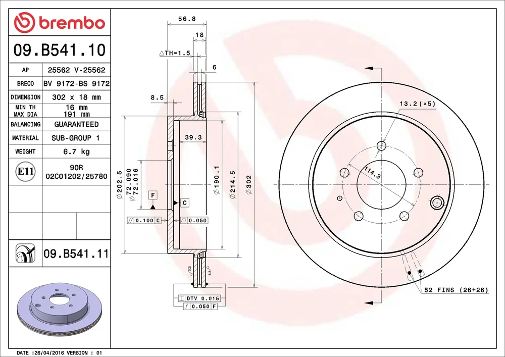 Brzdový kotouč BREMBO 09.B541.11