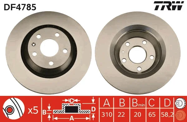 Brzdový kotouč TRW DF4785 – OE 8J0615601A