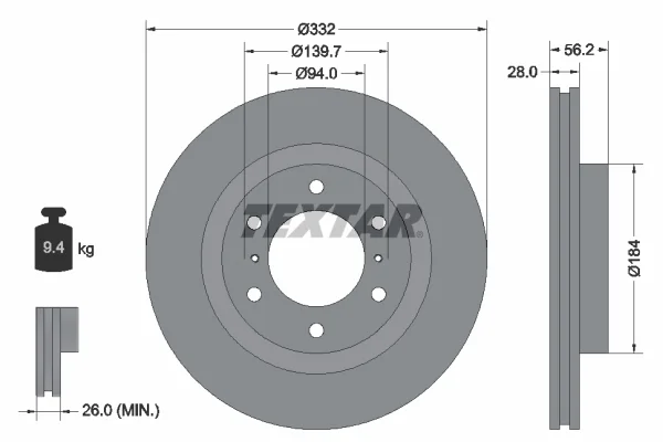 Brzdový kotouč TEXTAR 92167203 – OE 4615A038