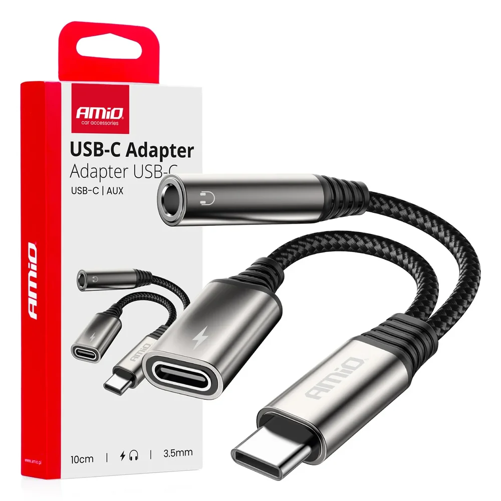 Adaptér USB-C rozdělovací na USB-C + Mini-Jack 3,5mm 10cm AMiO-04295 Adaptér USB-C rozdělovací na USB-C + Mini-Jack 3,5mm 10cm AMiO-04295