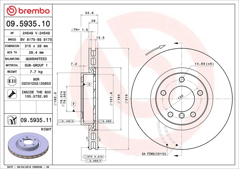 Brzdový kotouč BREMBO 09.5935.11