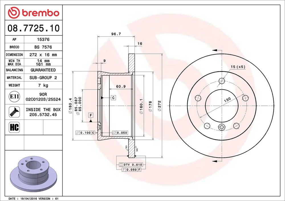 Brzdový kotouč BREMBO 08.7725.10