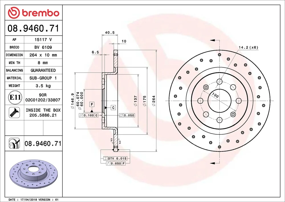 Brzdový kotouč BREMBO 08.9460.71 – OE 50902167