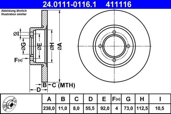 Brzdový kotouč ATE 24.0111-0116.1
