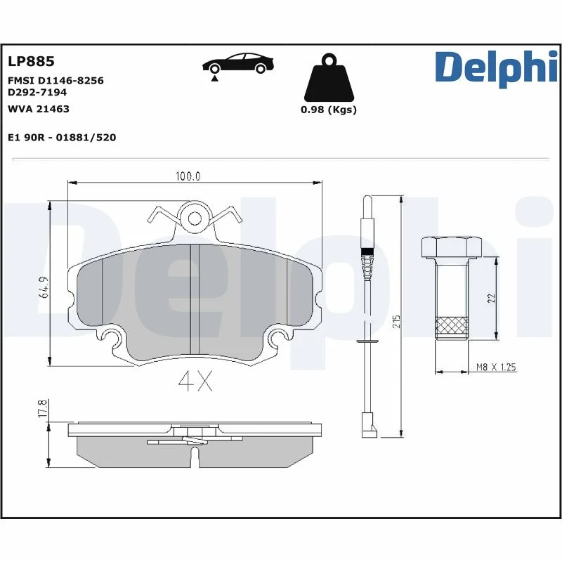 Sada brzdových destiček, kotoučová brzda DELPHI LP885
