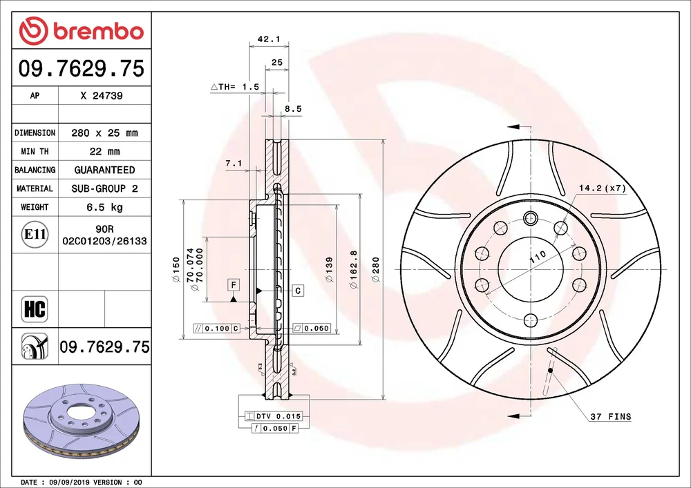 Brzdový kotouč BREMBO 09.7629.75