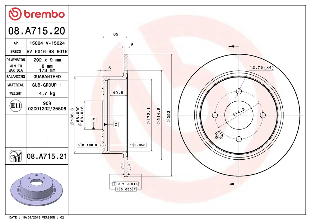 Brzdový kotouč BREMBO 08.A715.21