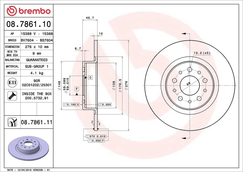 Brzdový kotouč BREMBO 08.7861.11