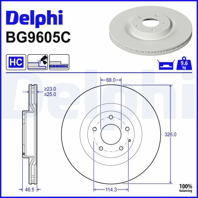 Brzdový kotouč DELPHI BG9605C – OE DN4J33251