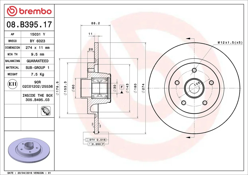 Brzdový kotouč BREMBO 08.B395.17