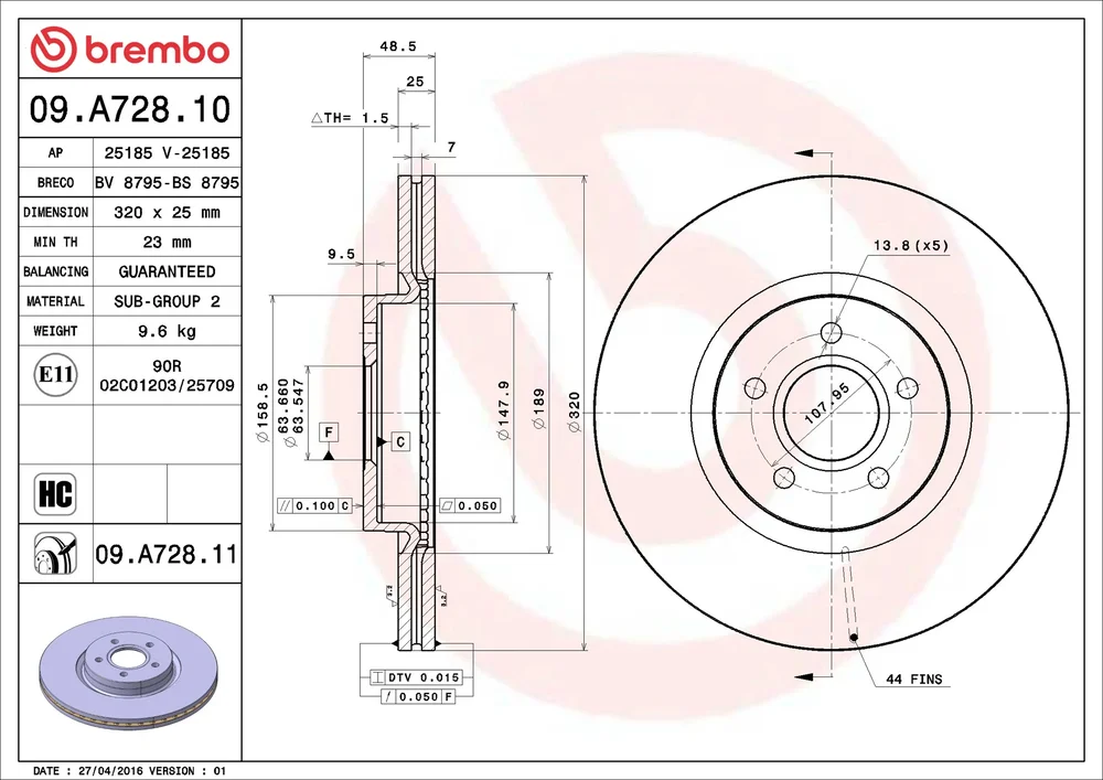 Brzdový kotouč BREMBO 09.A728.11