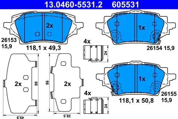 Sada brzdových destiček, kotoučová brzda ATE 13.0460-5531.2