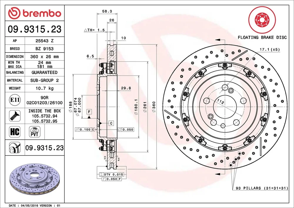 Brzdový kotouč BREMBO 09.9315.23