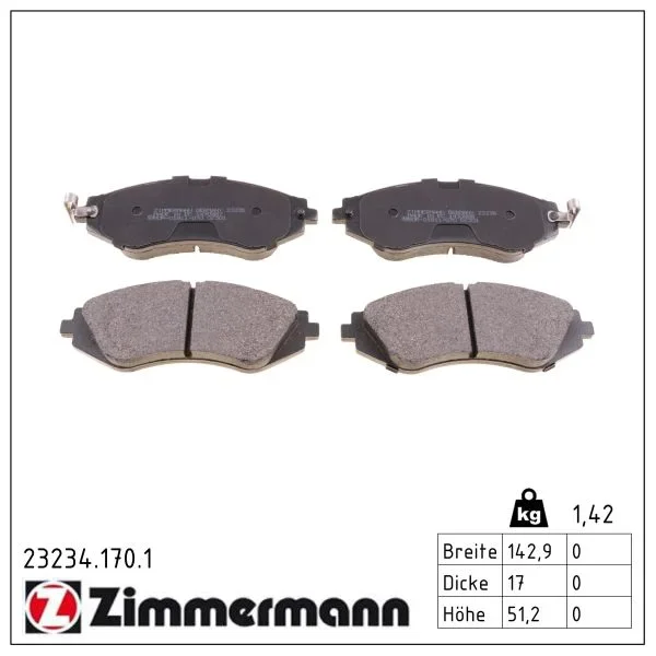 Sada brzdových destiček, kotoučová brzda ZIMMERMANN 23234.170.1
