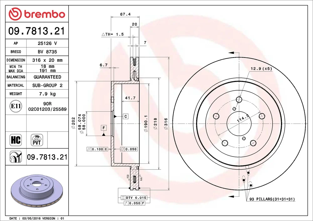 Brzdový kotouč BREMBO 09.7813.21 – OE 26700FE050