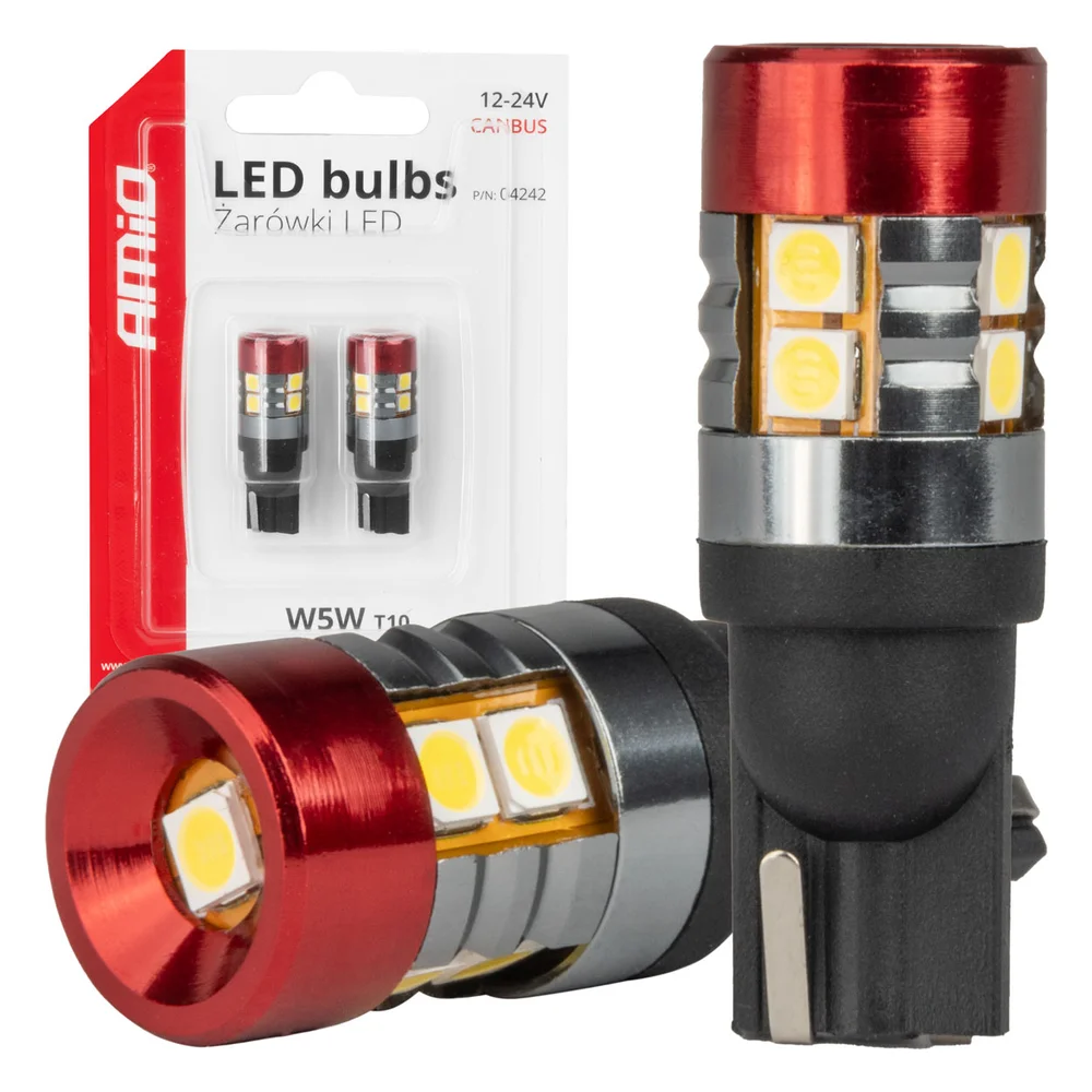 LED žárovky CANBUS T10 W5W 9 SMD 3030 Bílé 12V 24V AMiO-04242