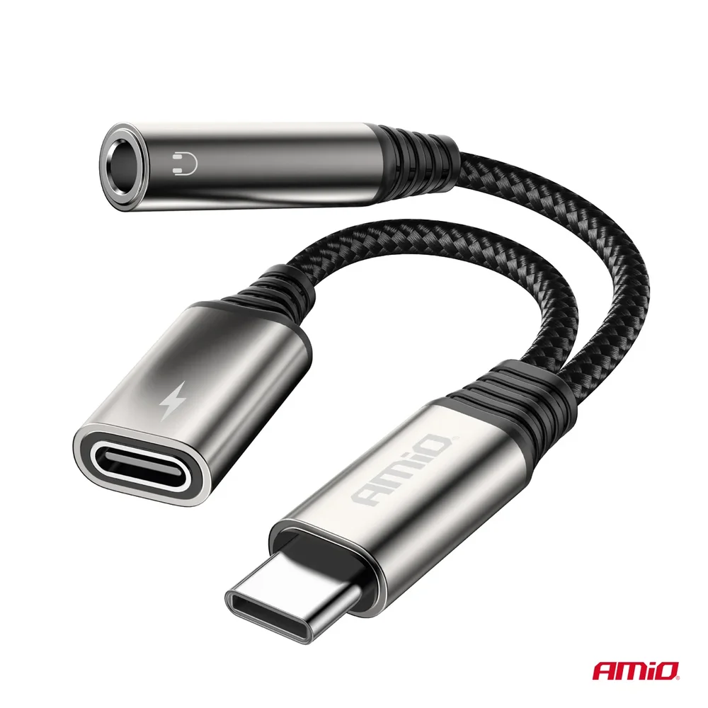 Adaptér USB-C rozdělovací na USB-C + Mini-Jack 3,5mm 10cm AMiO-04295 - Obrázek 3