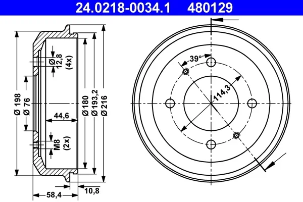 Brzdový buben ATE 24.0218-0034.1 – OE 58411-22100 Brzdový buben ATE 24.0218-0034.1 – OE 58411-22100