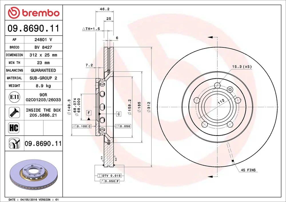 Brzdový kotouč BREMBO 09.8690.11