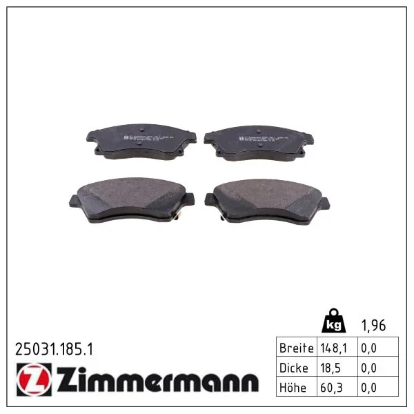 Sada brzdových destiček, kotoučová brzda ZIMMERMANN 25031.185.1