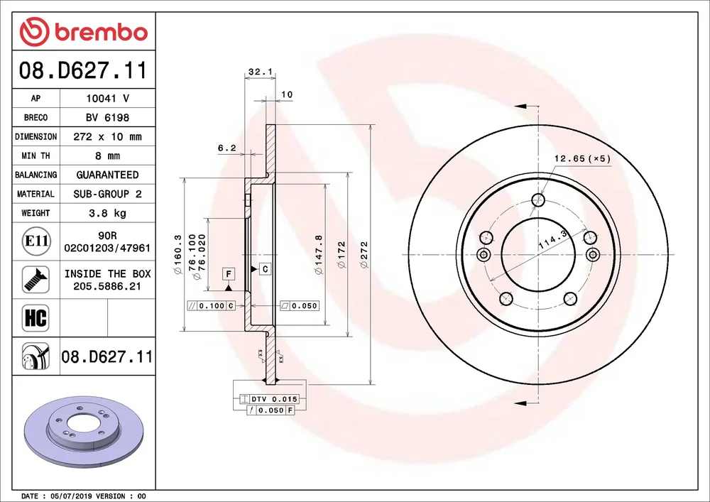 Brzdový kotouč BREMBO 08.D627.11 – OE 58411G4300