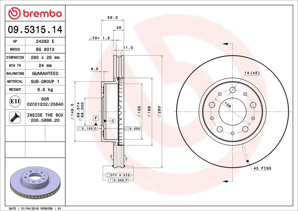 Brzdový kotouč BREMBO 09.5315.14