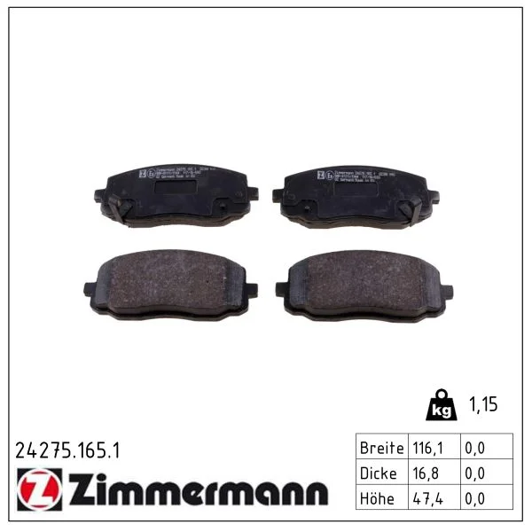 Sada brzdových destiček, kotoučová brzda ZIMMERMANN 24275.165.1