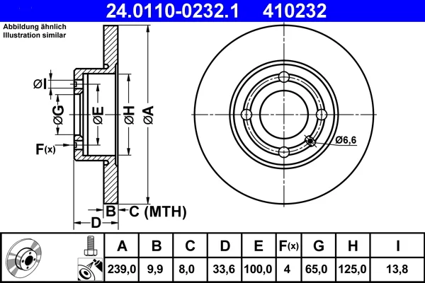Brzdový kotouč ATE 24.0110-0232.1 – OE 6N0615301