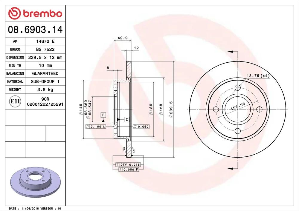 Brzdový kotouč BREMBO 08.6903.14