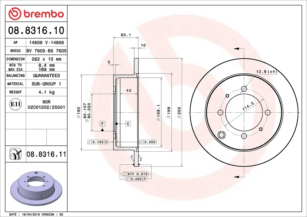 Brzdový kotouč BREMBO 08.8316.11