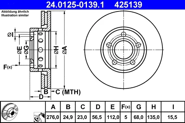Brzdový kotouč ATE 24.0125-0139.1 – OE 895615301D