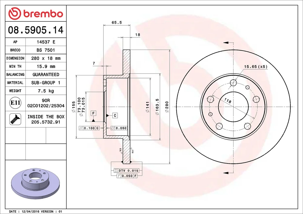 Brzdový kotouč BREMBO 08.5905.14