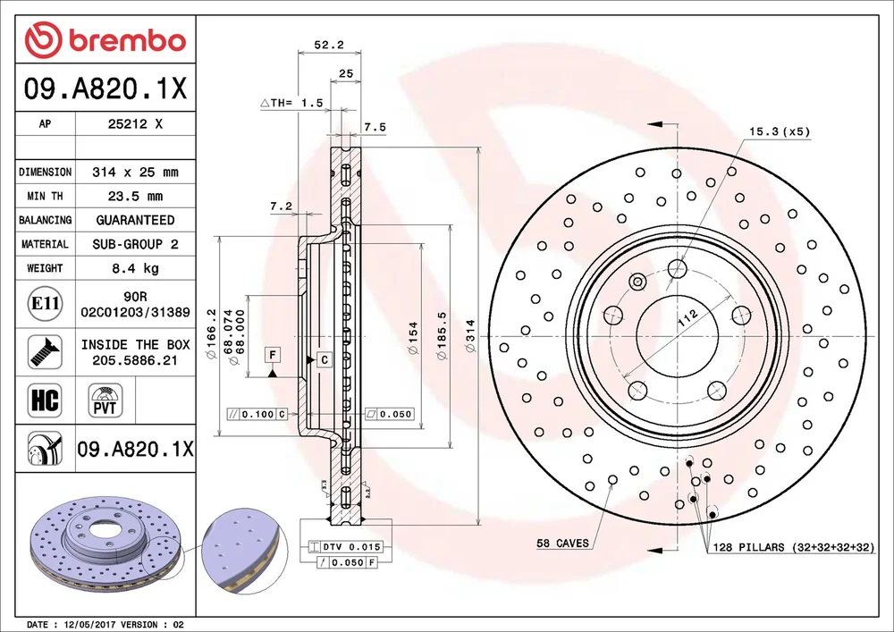 Brzdový kotouč BREMBO 09.A820.1X