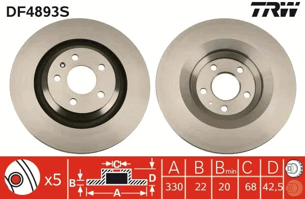 Brzdový kotouč TRW DF4893S – OE 4F0615601B