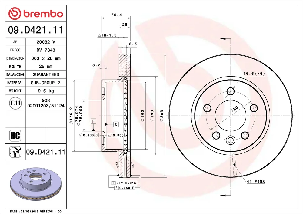 Brzdový kotouč BREMBO 09.D421.11